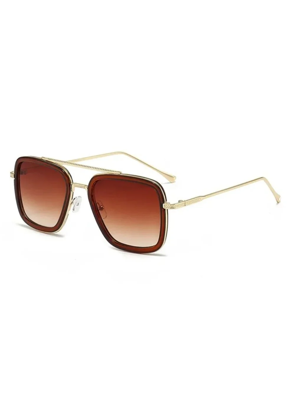Square Aviator Unisex Sunglasses With Gold Frame And Gradient Brown Lenses
